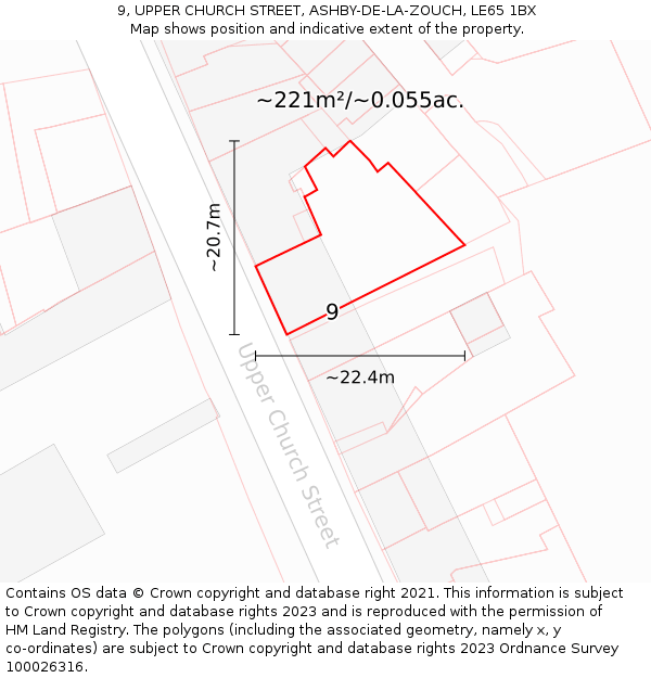 9, UPPER CHURCH STREET, ASHBY-DE-LA-ZOUCH, LE65 1BX: Plot and title map