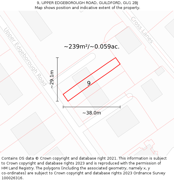 9, UPPER EDGEBOROUGH ROAD, GUILDFORD, GU1 2BJ: Plot and title map