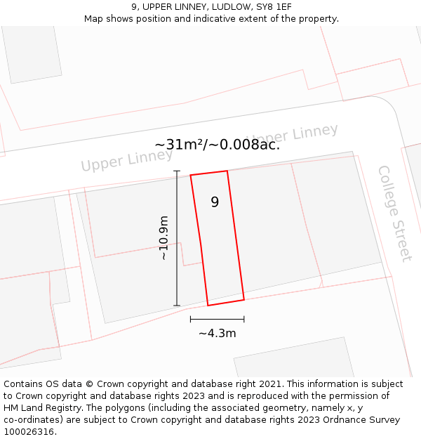 9, UPPER LINNEY, LUDLOW, SY8 1EF: Plot and title map