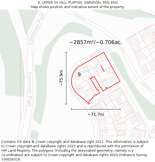 9, UPPER OX HILL, PURTON, SWINDON, SN5 4GG: Plot and title map