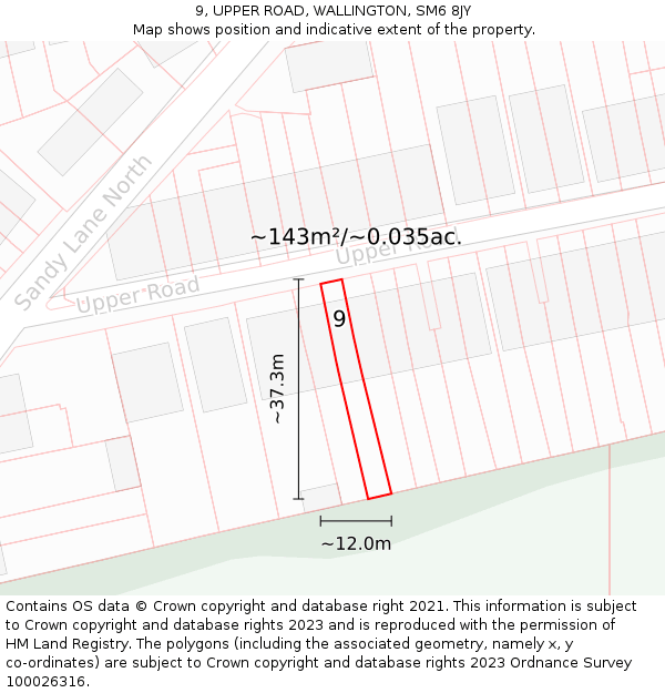 9, UPPER ROAD, WALLINGTON, SM6 8JY: Plot and title map