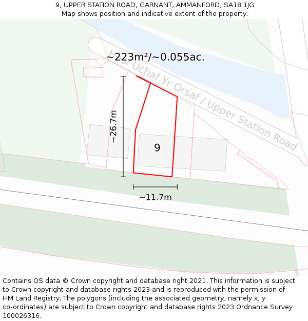 9, UPPER STATION ROAD, GARNANT, AMMANFORD, SA18 1JG: Plot and title map