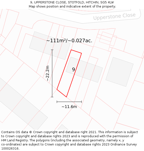 9, UPPERSTONE CLOSE, STOTFOLD, HITCHIN, SG5 4LW: Plot and title map