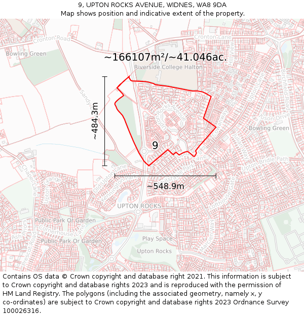 9, UPTON ROCKS AVENUE, WIDNES, WA8 9DA: Plot and title map