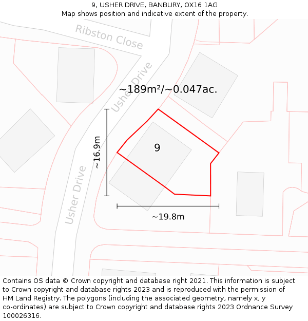9, USHER DRIVE, BANBURY, OX16 1AG: Plot and title map