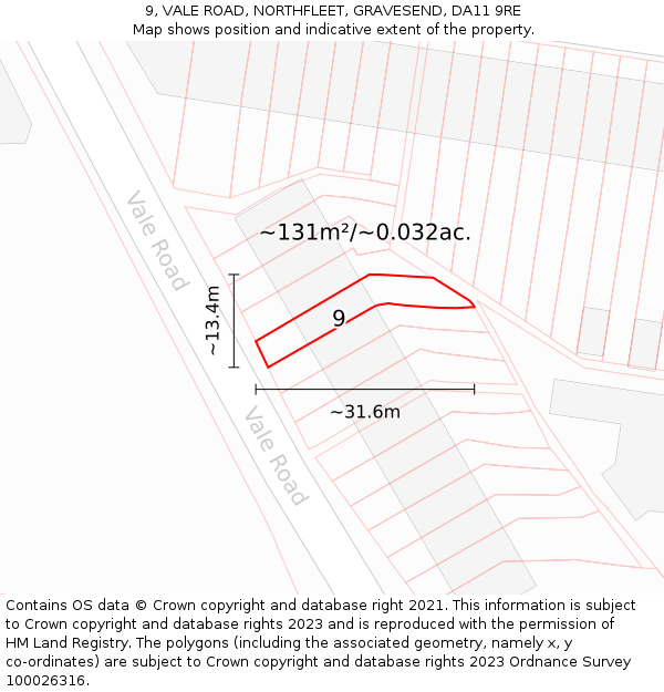 9, VALE ROAD, NORTHFLEET, GRAVESEND, DA11 9RE: Plot and title map