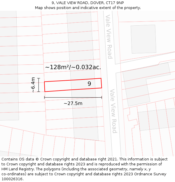 9, VALE VIEW ROAD, DOVER, CT17 9NP: Plot and title map