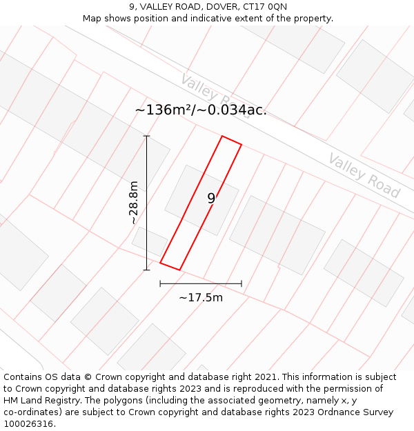 9, VALLEY ROAD, DOVER, CT17 0QN: Plot and title map