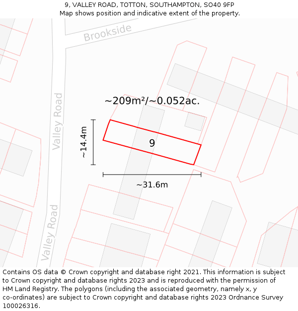 9, VALLEY ROAD, TOTTON, SOUTHAMPTON, SO40 9FP: Plot and title map