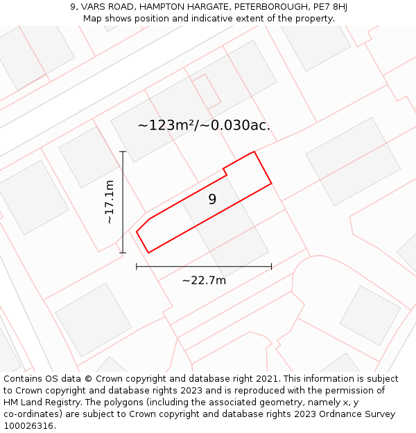 9, VARS ROAD, HAMPTON HARGATE, PETERBOROUGH, PE7 8HJ: Plot and title map