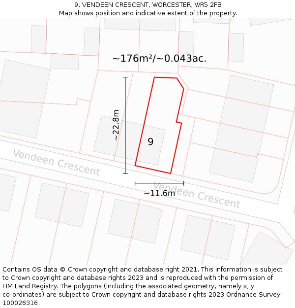 9, VENDEEN CRESCENT, WORCESTER, WR5 2FB: Plot and title map