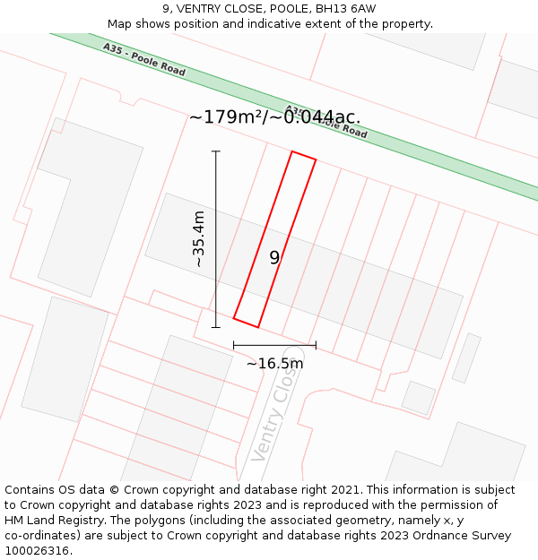 9, VENTRY CLOSE, POOLE, BH13 6AW: Plot and title map