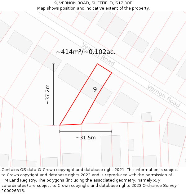 9, VERNON ROAD, SHEFFIELD, S17 3QE: Plot and title map