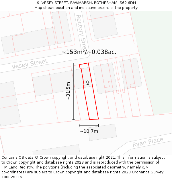 9, VESEY STREET, RAWMARSH, ROTHERHAM, S62 6DH: Plot and title map
