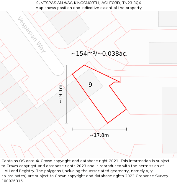 9, VESPASIAN WAY, KINGSNORTH, ASHFORD, TN23 3QX: Plot and title map