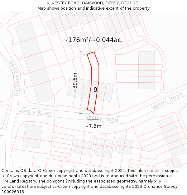 9, VESTRY ROAD, OAKWOOD, DERBY, DE21 2BL: Plot and title map