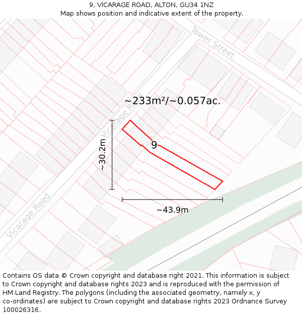 9, VICARAGE ROAD, ALTON, GU34 1NZ: Plot and title map