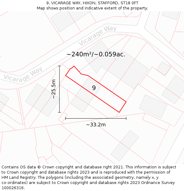 9, VICARAGE WAY, HIXON, STAFFORD, ST18 0FT: Plot and title map