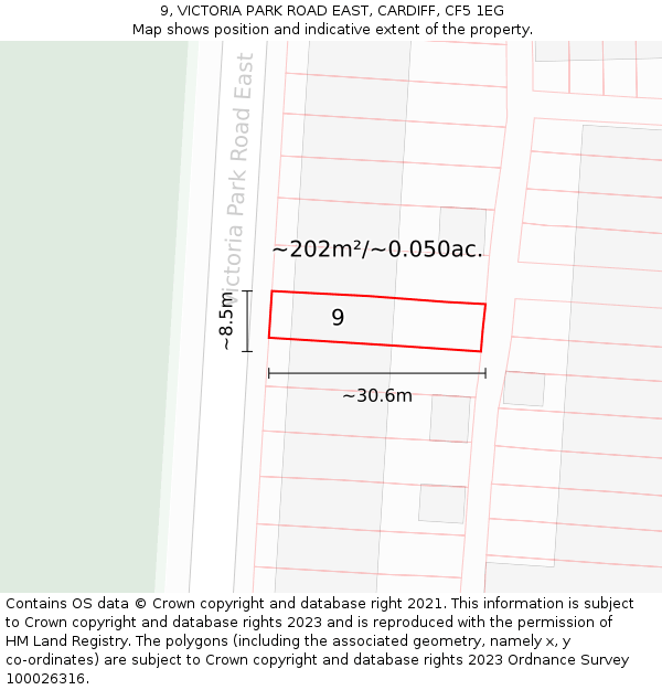 9, VICTORIA PARK ROAD EAST, CARDIFF, CF5 1EG: Plot and title map
