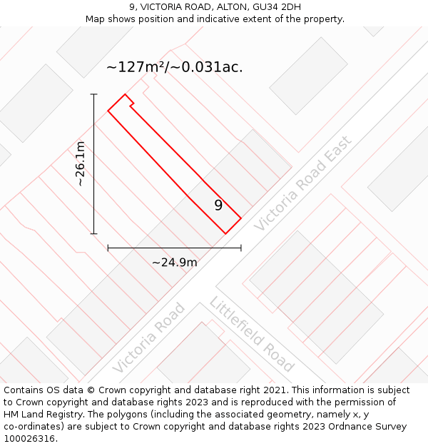 9, VICTORIA ROAD, ALTON, GU34 2DH: Plot and title map