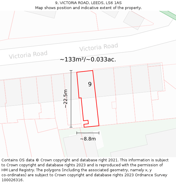 9, VICTORIA ROAD, LEEDS, LS6 1AS: Plot and title map