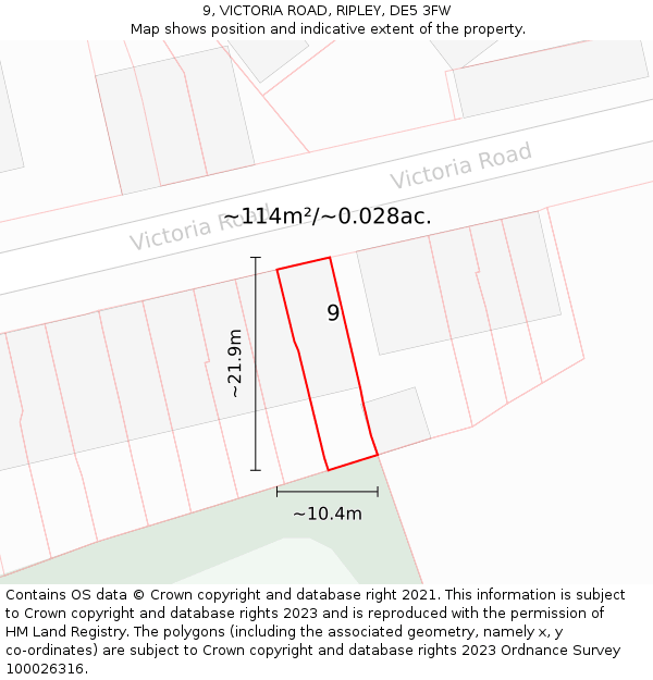 9, VICTORIA ROAD, RIPLEY, DE5 3FW: Plot and title map