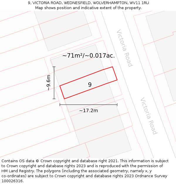 9, VICTORIA ROAD, WEDNESFIELD, WOLVERHAMPTON, WV11 1RU: Plot and title map