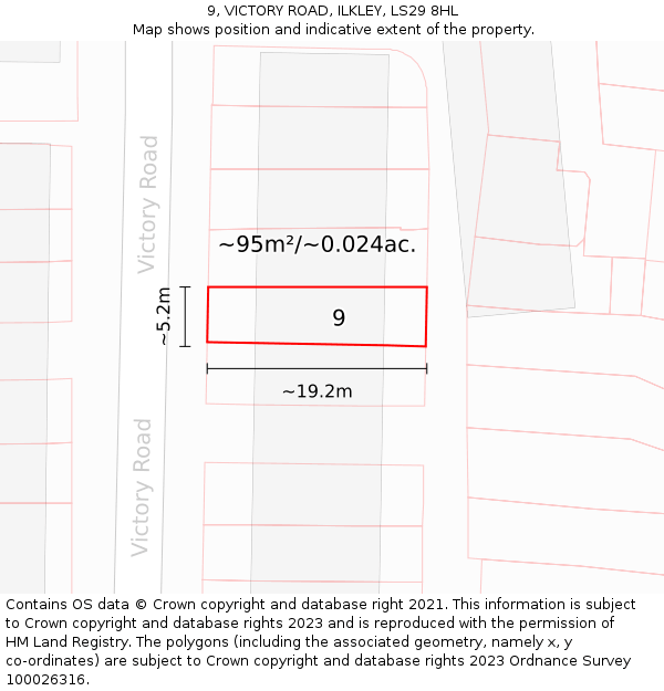 9, VICTORY ROAD, ILKLEY, LS29 8HL: Plot and title map