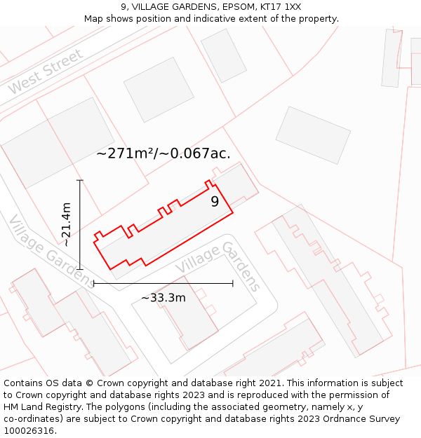 9, VILLAGE GARDENS, EPSOM, KT17 1XX: Plot and title map
