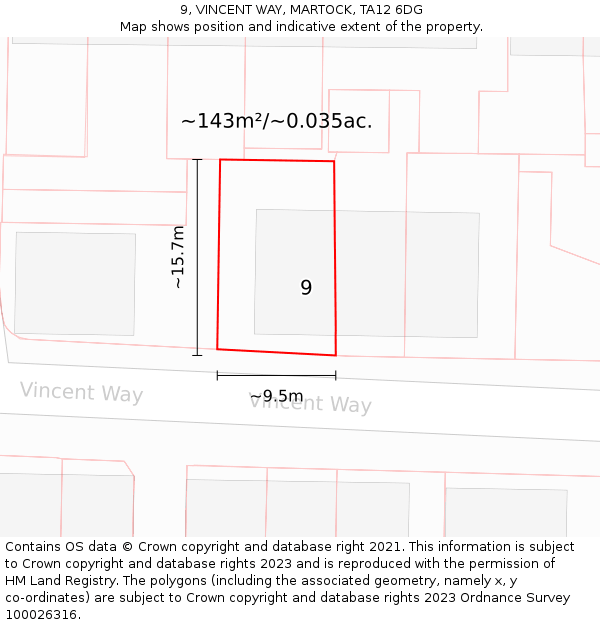 9, VINCENT WAY, MARTOCK, TA12 6DG: Plot and title map