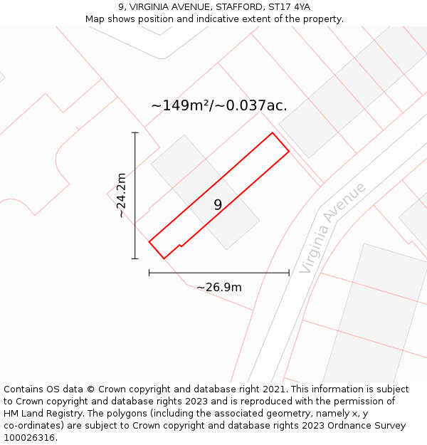 9, VIRGINIA AVENUE, STAFFORD, ST17 4YA: Plot and title map