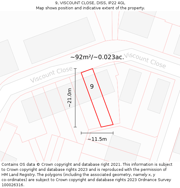 9, VISCOUNT CLOSE, DISS, IP22 4GL: Plot and title map