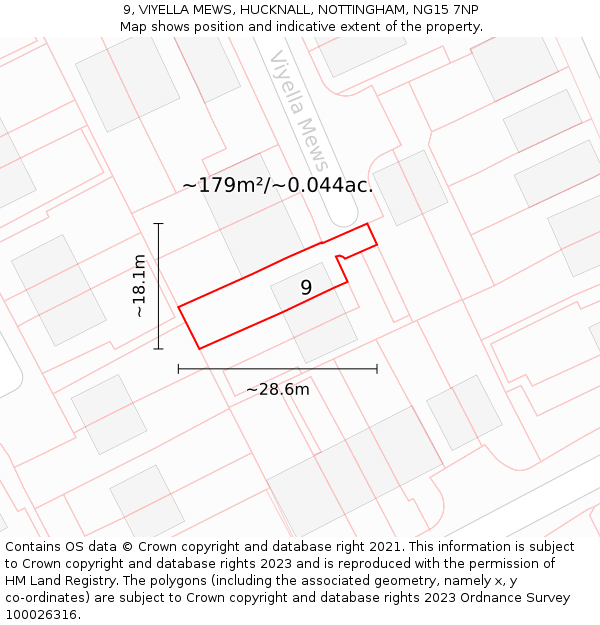 9, VIYELLA MEWS, HUCKNALL, NOTTINGHAM, NG15 7NP: Plot and title map