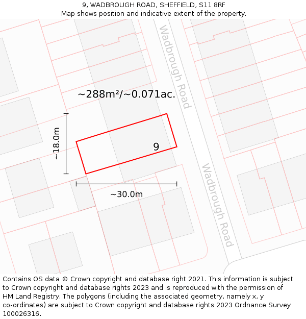 9, WADBROUGH ROAD, SHEFFIELD, S11 8RF: Plot and title map