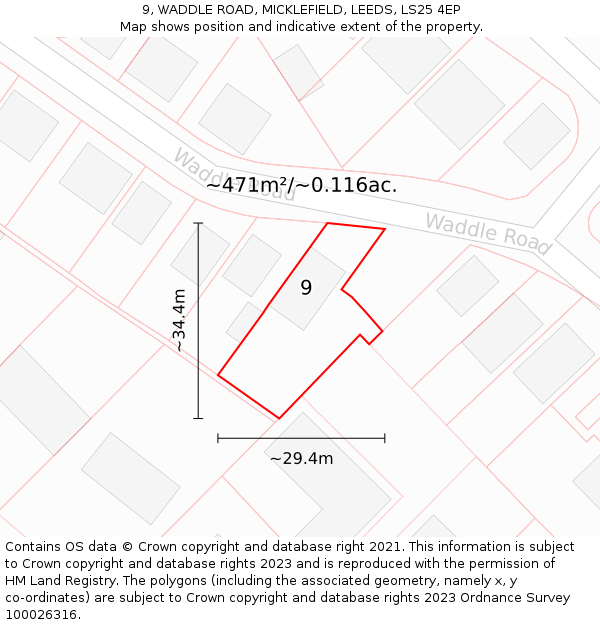 9, WADDLE ROAD, MICKLEFIELD, LEEDS, LS25 4EP: Plot and title map