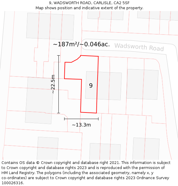 9, WADSWORTH ROAD, CARLISLE, CA2 5SF: Plot and title map
