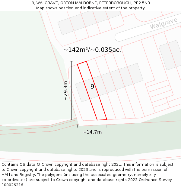 9, WALGRAVE, ORTON MALBORNE, PETERBOROUGH, PE2 5NR: Plot and title map