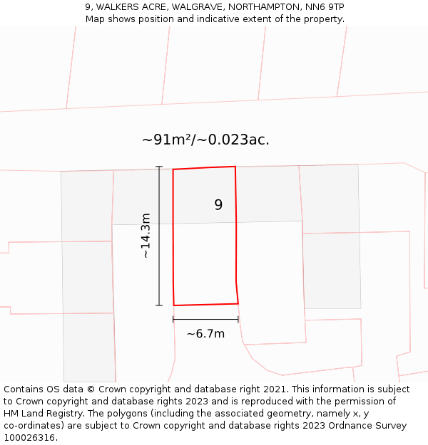 9, WALKERS ACRE, WALGRAVE, NORTHAMPTON, NN6 9TP: Plot and title map