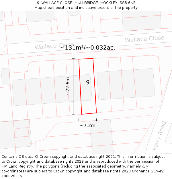 9, WALLACE CLOSE, HULLBRIDGE, HOCKLEY, SS5 6NE: Plot and title map
