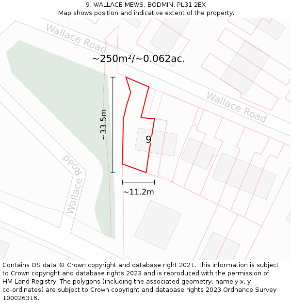 9, WALLACE MEWS, BODMIN, PL31 2EX: Plot and title map