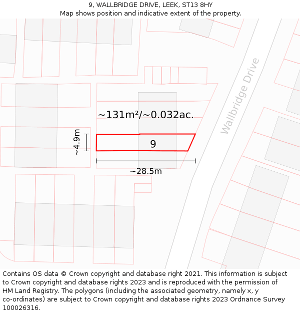 9, WALLBRIDGE DRIVE, LEEK, ST13 8HY: Plot and title map