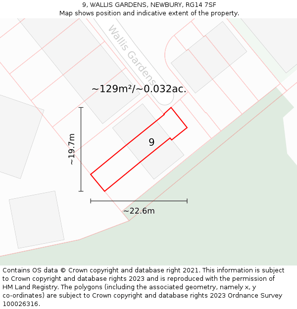 9, WALLIS GARDENS, NEWBURY, RG14 7SF: Plot and title map