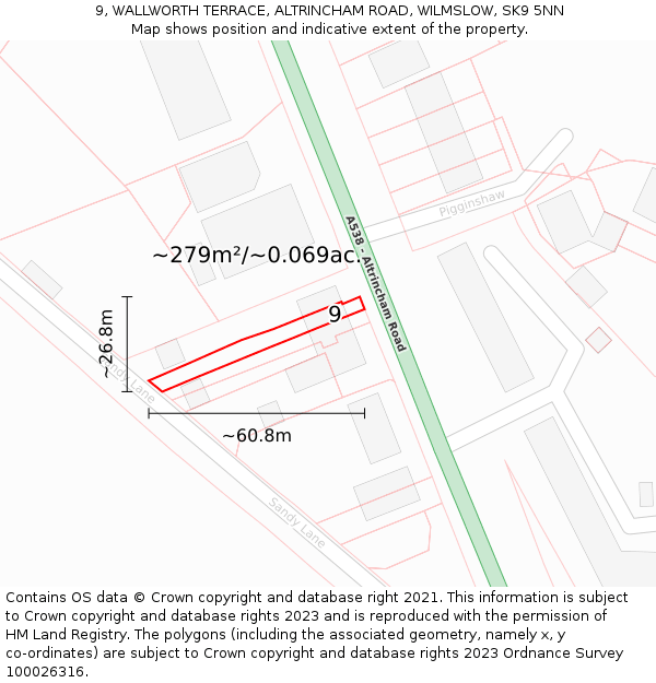 9, WALLWORTH TERRACE, ALTRINCHAM ROAD, WILMSLOW, SK9 5NN: Plot and title map