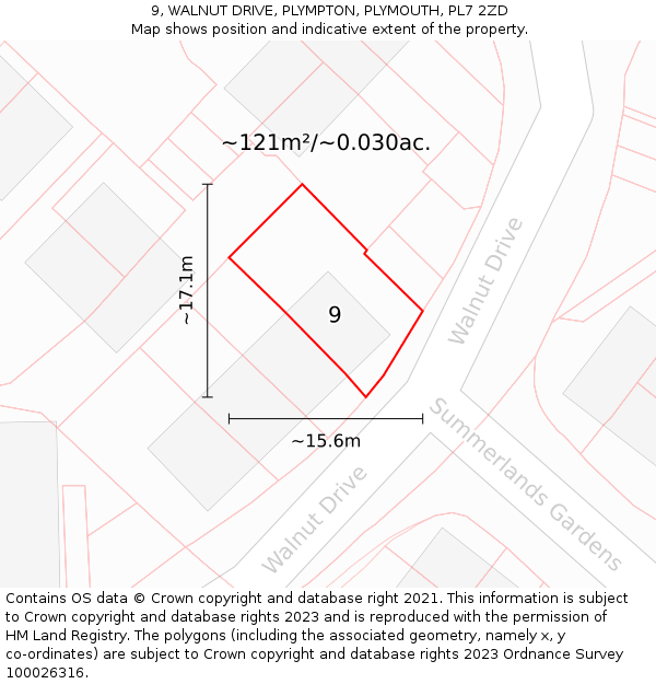 9, WALNUT DRIVE, PLYMPTON, PLYMOUTH, PL7 2ZD: Plot and title map