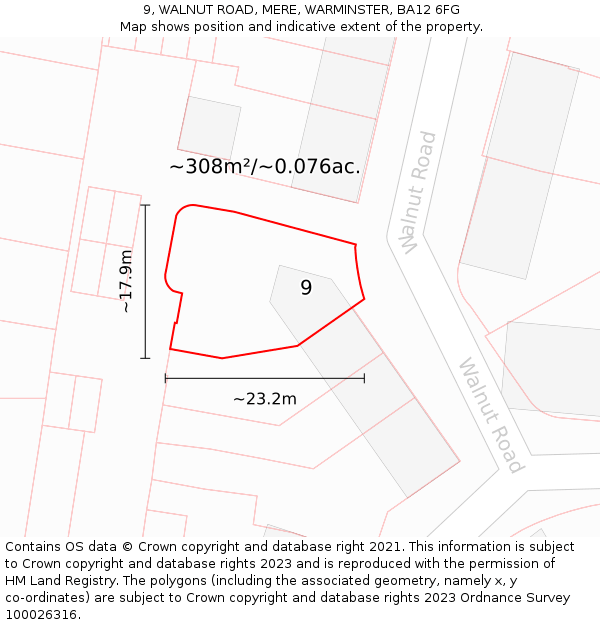 9, WALNUT ROAD, MERE, WARMINSTER, BA12 6FG: Plot and title map