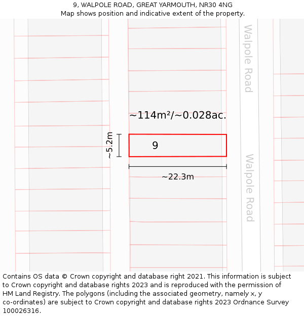 9, WALPOLE ROAD, GREAT YARMOUTH, NR30 4NG: Plot and title map