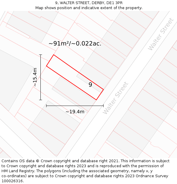 9, WALTER STREET, DERBY, DE1 3PR: Plot and title map