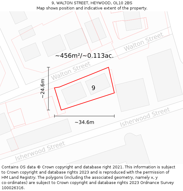 9, WALTON STREET, HEYWOOD, OL10 2BS: Plot and title map