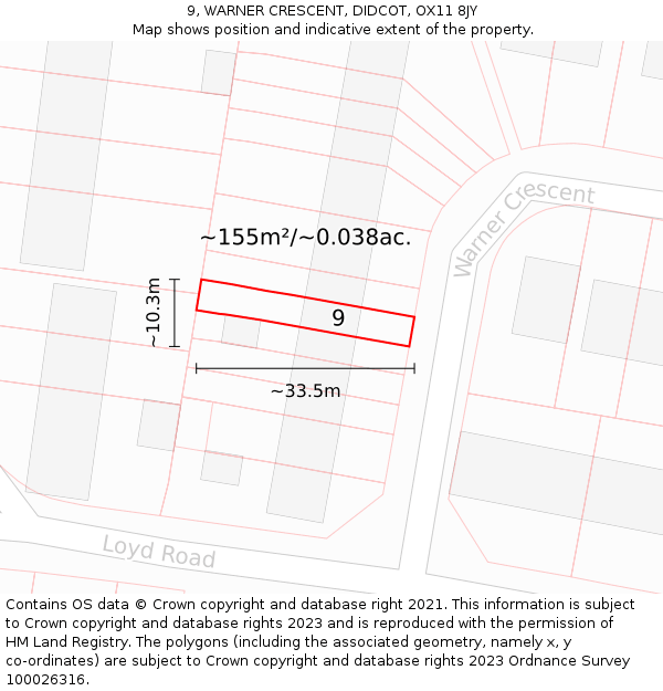9, WARNER CRESCENT, DIDCOT, OX11 8JY: Plot and title map