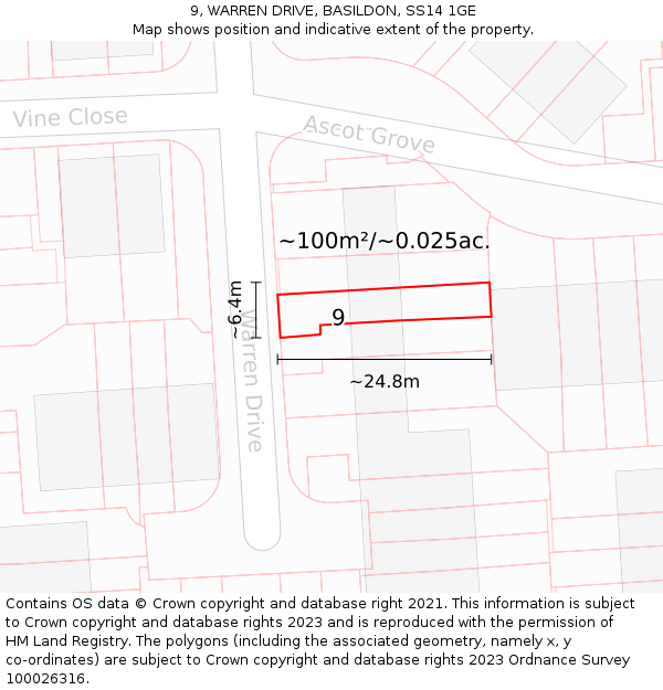 9, WARREN DRIVE, BASILDON, SS14 1GE: Plot and title map